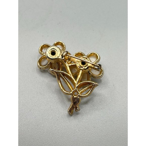 Vintage Small White Flowers Daisy Pin Brooch Gold Tone and Pink Rhinestones Pin - Picture 5 of 6
